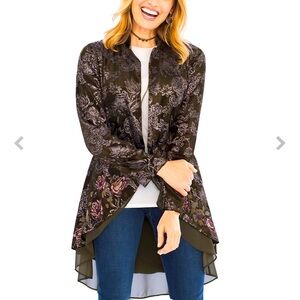 Chico’s layered floral embroidered velvet jacket/topper amber olive lining 8